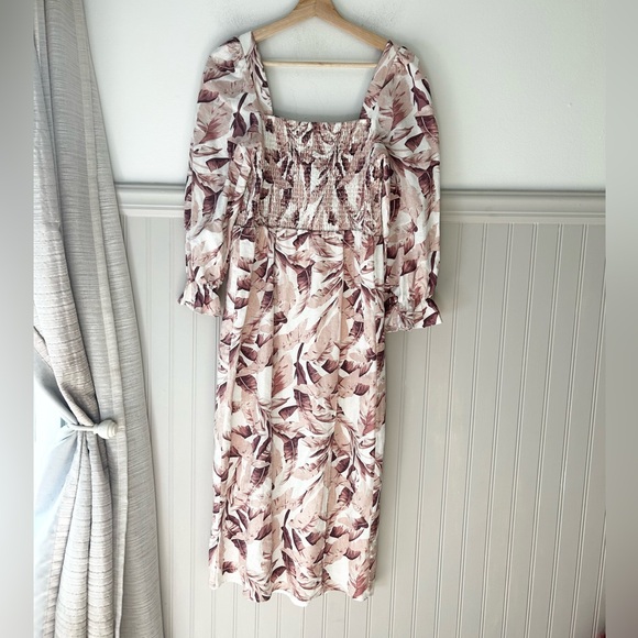 House of Harlow 1960 Dresses & Skirts - House of Harlow 1960 Small Linen Blend Mauve Palm Leaf Cream Midi Dress